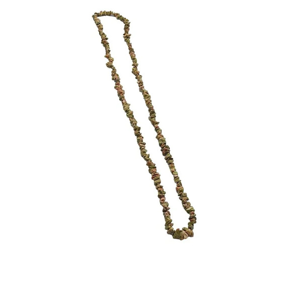 Unakite Chip Long Stand No Clasp Bead Beaded Necklace Vintage - Picture 4 of 5